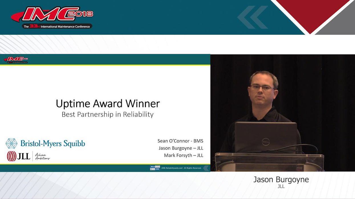 Uptime Award Winner • Best Partnership in Reliability • Bristol-Myers Squibb & JLL