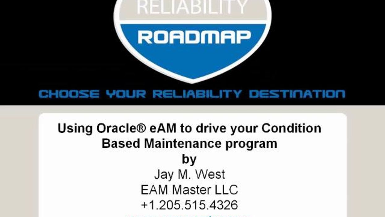 Using Oracle® eAM to drive your Condition Based Maintenance program