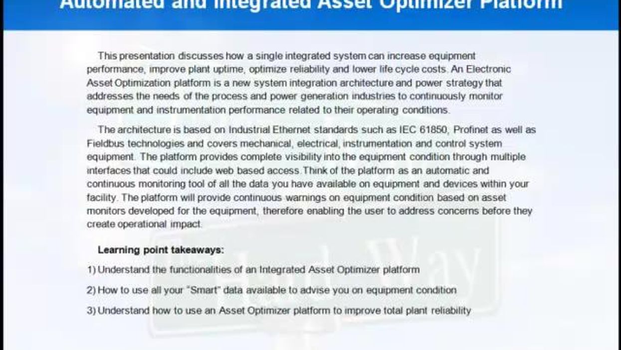 Optimize Reliability Through the Implementation of an Automated and Integrated Asset Optimizer Platform