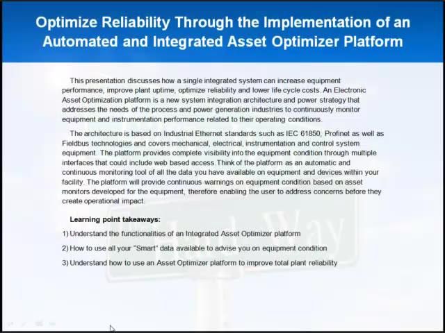 Optimize Reliability Through the Implementation of an Automated and Integrated Asset Optimizer Platform