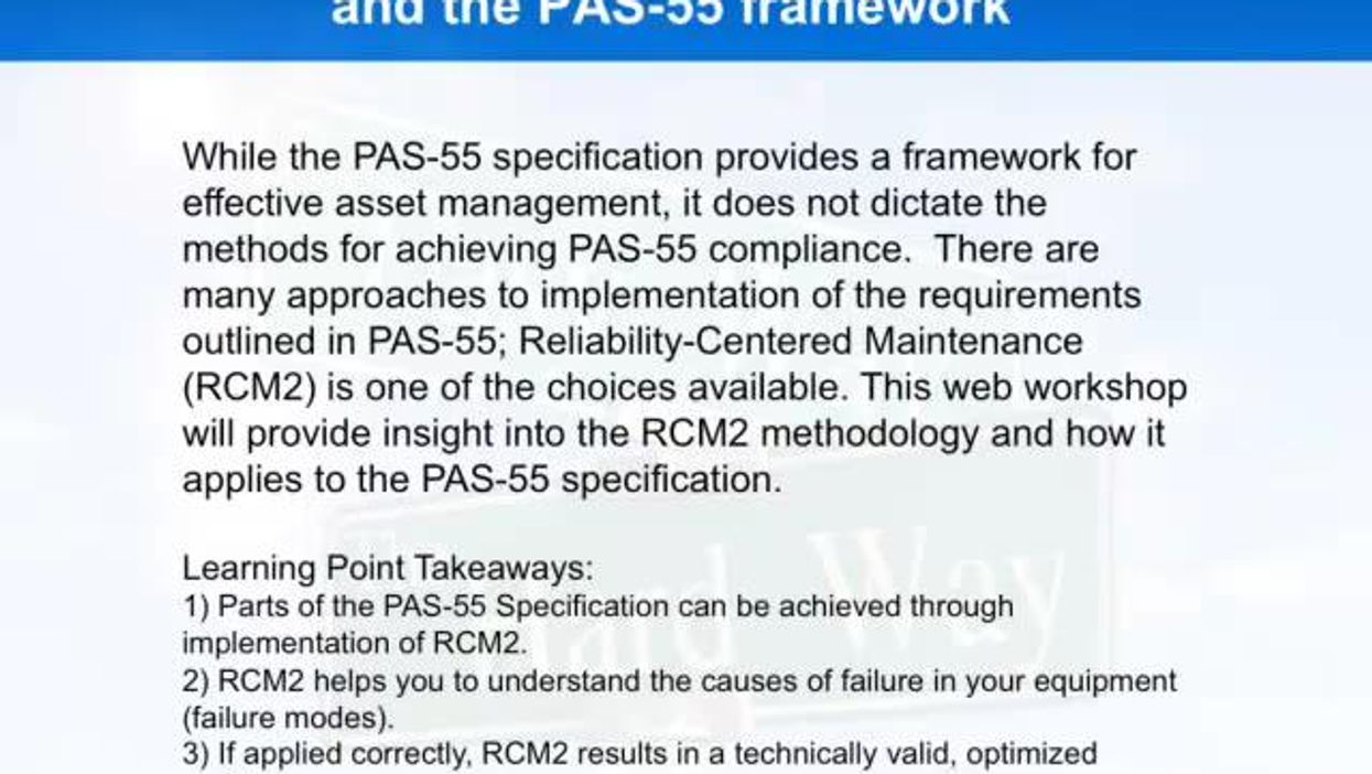 The Connection Between RCM2 and the PAS-55 framework