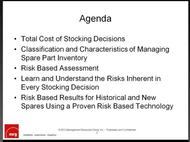 Risk Based Assessment of Spare Parts