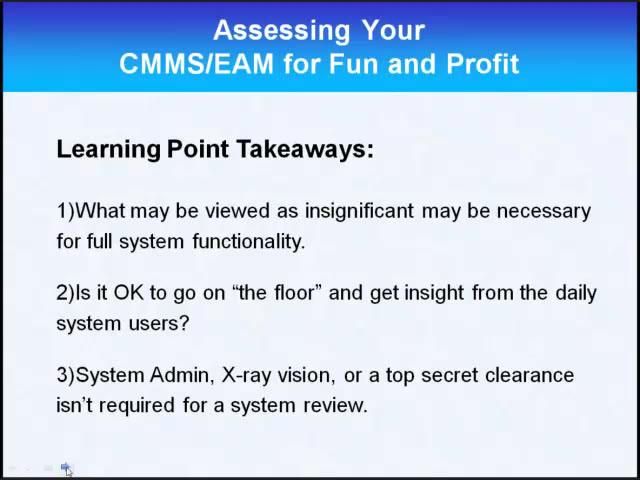 Assessing your CMMS/EAM For Fun and Profit