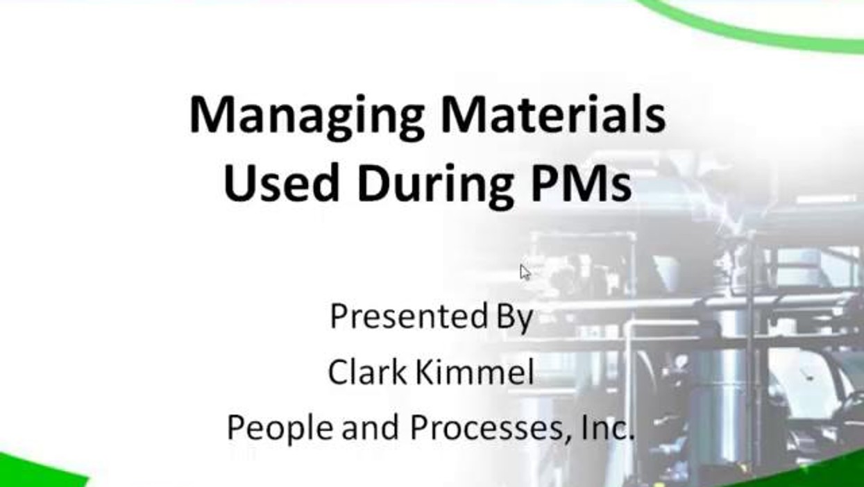 Reliabilityweb Managing Materials Used During PMs