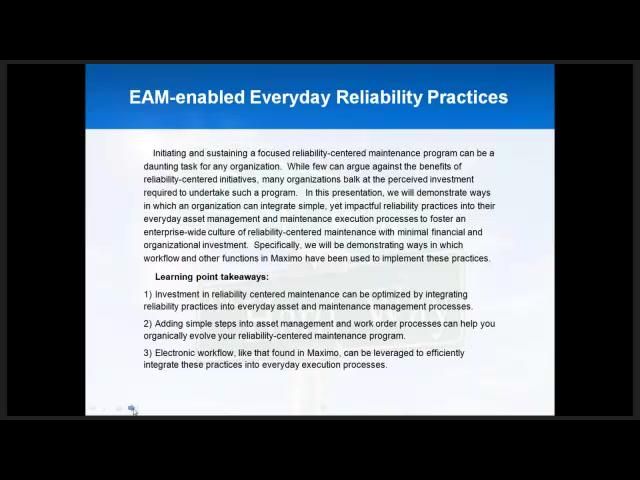 EAM-Enabled Everyday Reliability Practices