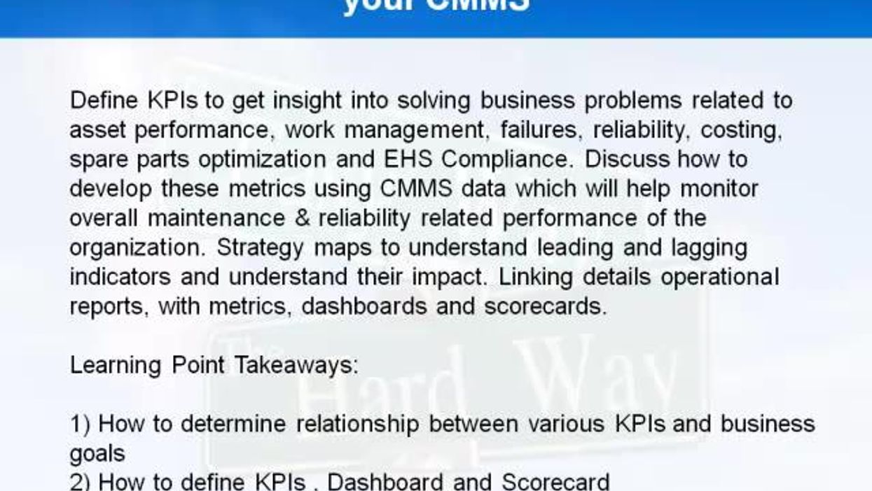 Generating Key Performance Indicators from your CMMS