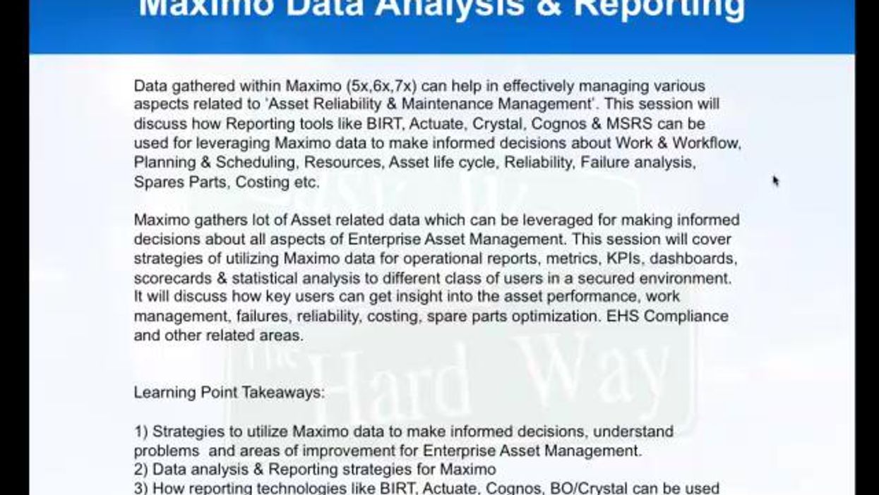 Maximo Data Analysis & Reporting