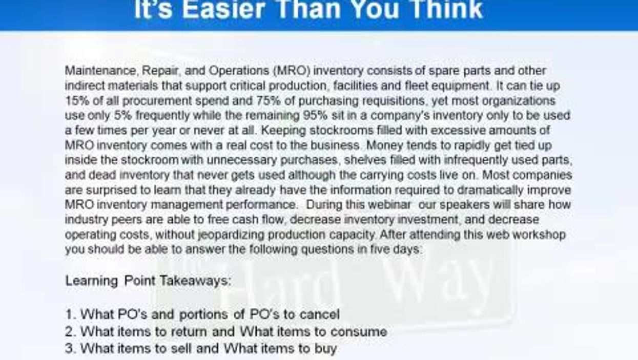 “MRO Inventory Optimization – It’s Easier Than You Think”