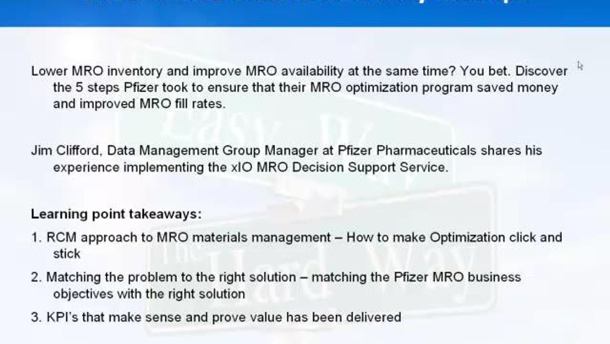 Pfizer Pushes the MRO Reliability Envelope