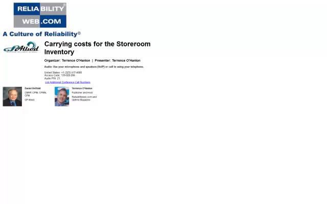 Carrying costs for the Storeroom Inventory