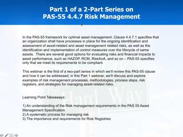 Part 1 of a 2-Part Series on PAS-55 4.4.7 Risk Management