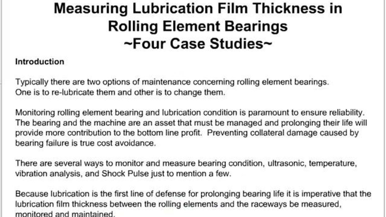 Measuring Lubrication Film Thickness In Roller Element Bearings