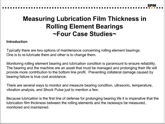 Measuring Lubrication Film Thickness In Roller Element Bearings